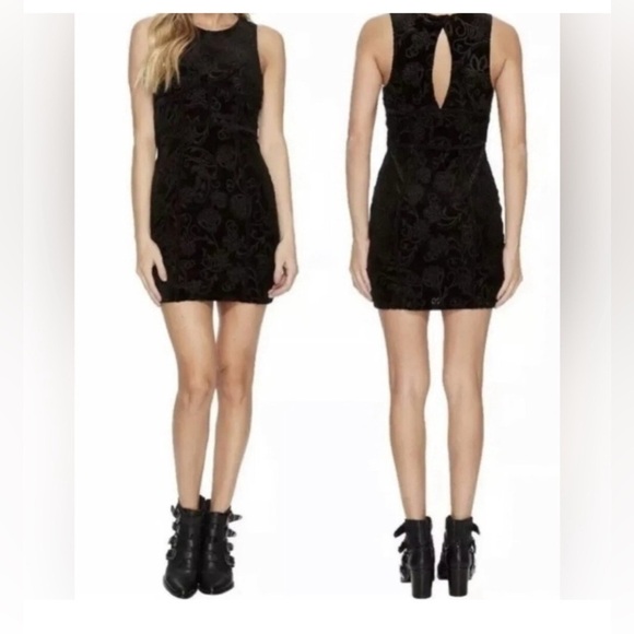 Free People Dresses & Skirts - Free People Velvet Burnout Floral Bodycon Mini Dress Black NWT Large